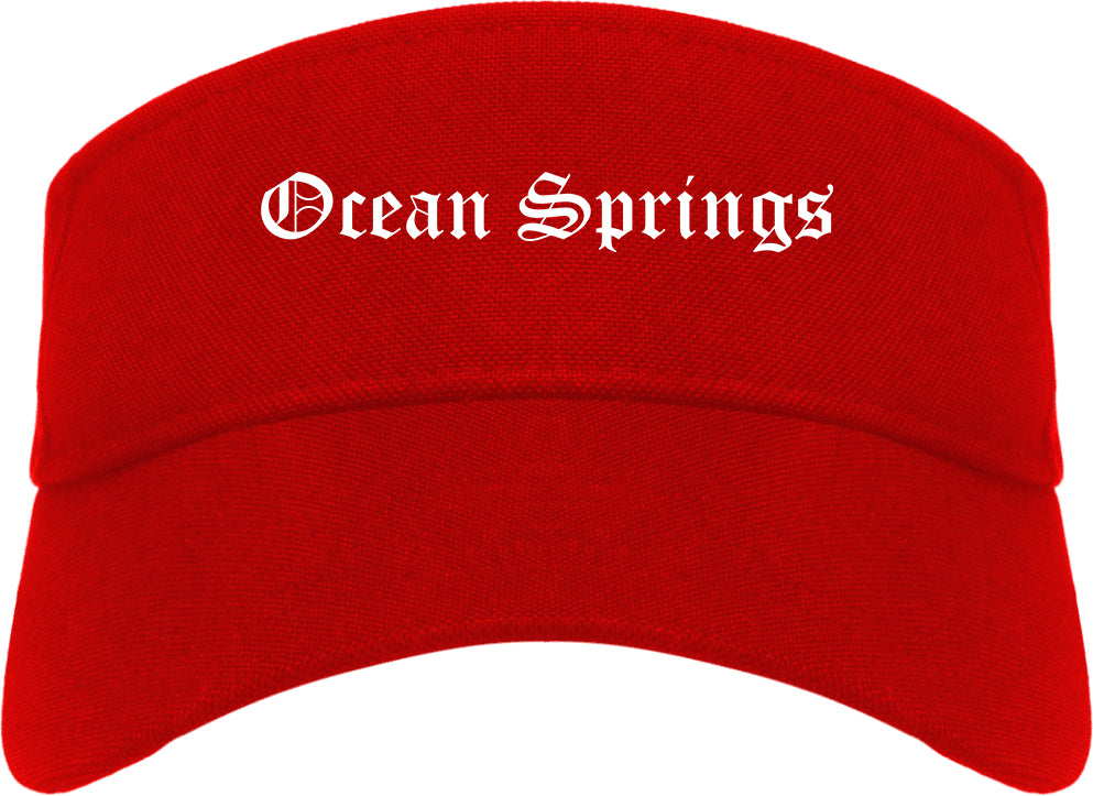 Ocean Springs Mississippi MS Old English Mens Visor Cap Hat Red