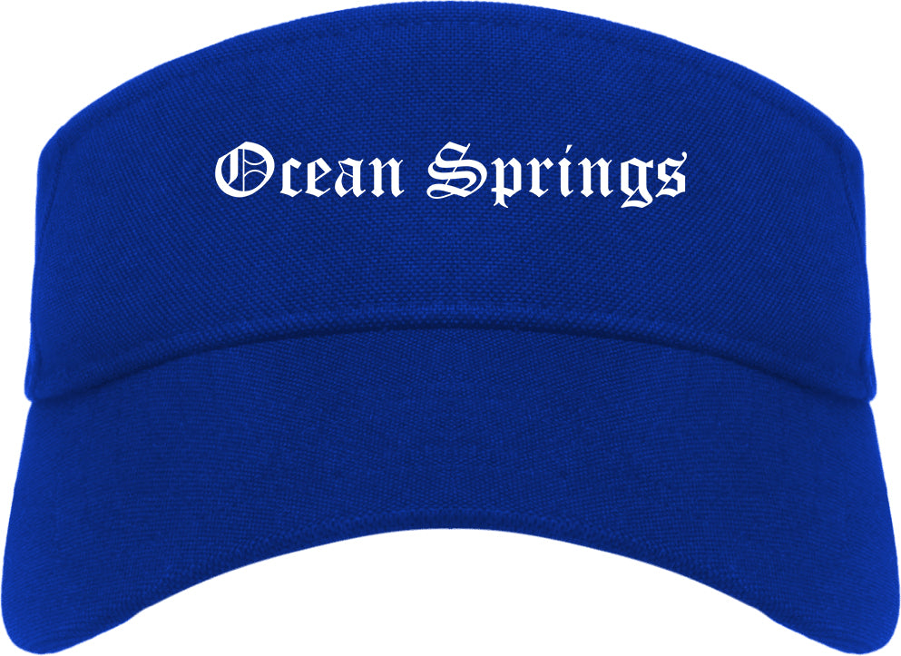 Ocean Springs Mississippi MS Old English Mens Visor Cap Hat Royal Blue