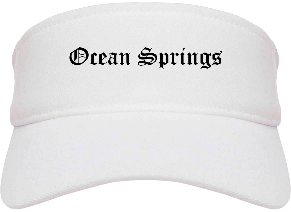 Ocean Springs Mississippi MS Old English Mens Visor Cap Hat White