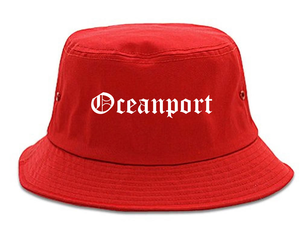 Oceanport New Jersey NJ Old English Mens Bucket Hat Red