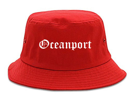 Oceanport New Jersey NJ Old English Mens Bucket Hat Red