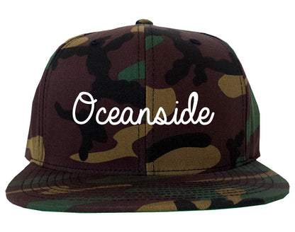 Oceanside California CA Script Mens Snapback Hat Army Camo