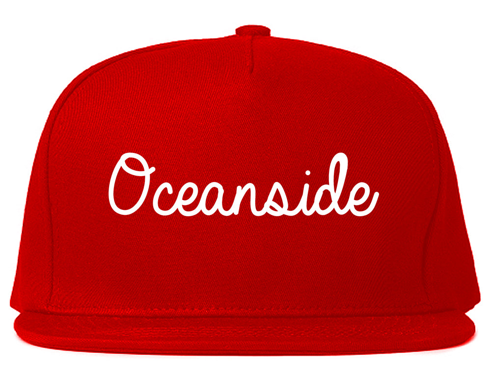 Oceanside California CA Script Mens Snapback Hat Red
