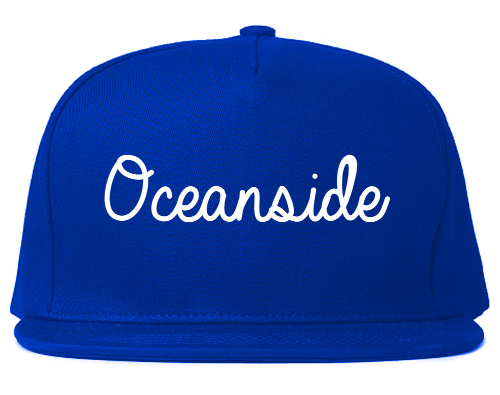 Oceanside California CA Script Mens Snapback Hat Royal Blue