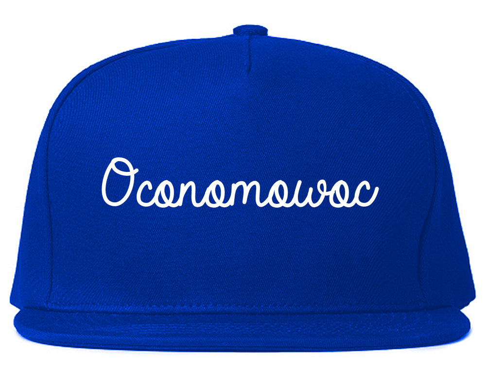Oconomowoc Wisconsin WI Script Mens Snapback Hat Royal Blue