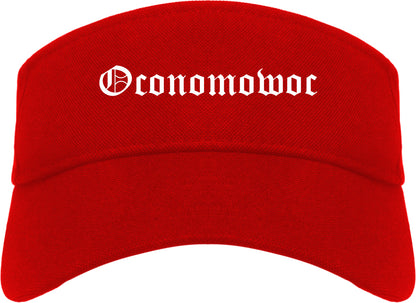 Oconomowoc Wisconsin WI Old English Mens Visor Cap Hat Red