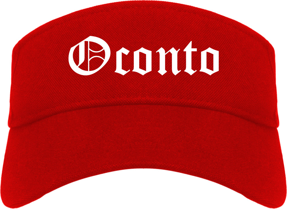 Oconto Wisconsin WI Old English Mens Visor Cap Hat Red
