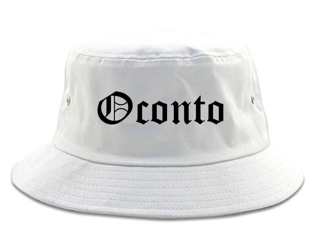 Oconto Wisconsin WI Old English Mens Bucket Hat White