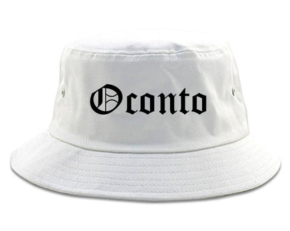 Oconto Wisconsin WI Old English Mens Bucket Hat White