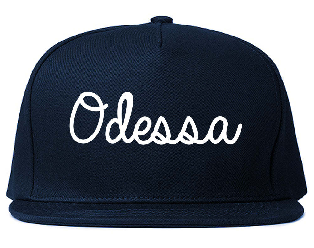 Odessa Missouri MO Script Mens Snapback Hat Navy Blue