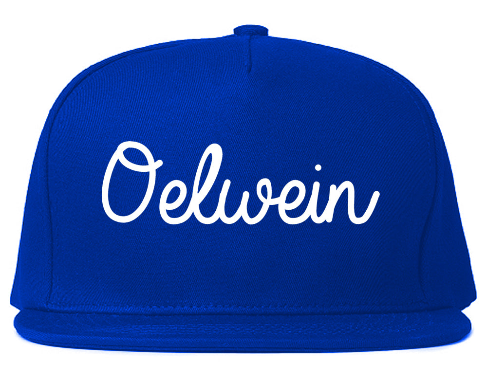 Oelwein Iowa IA Script Mens Snapback Hat Royal Blue