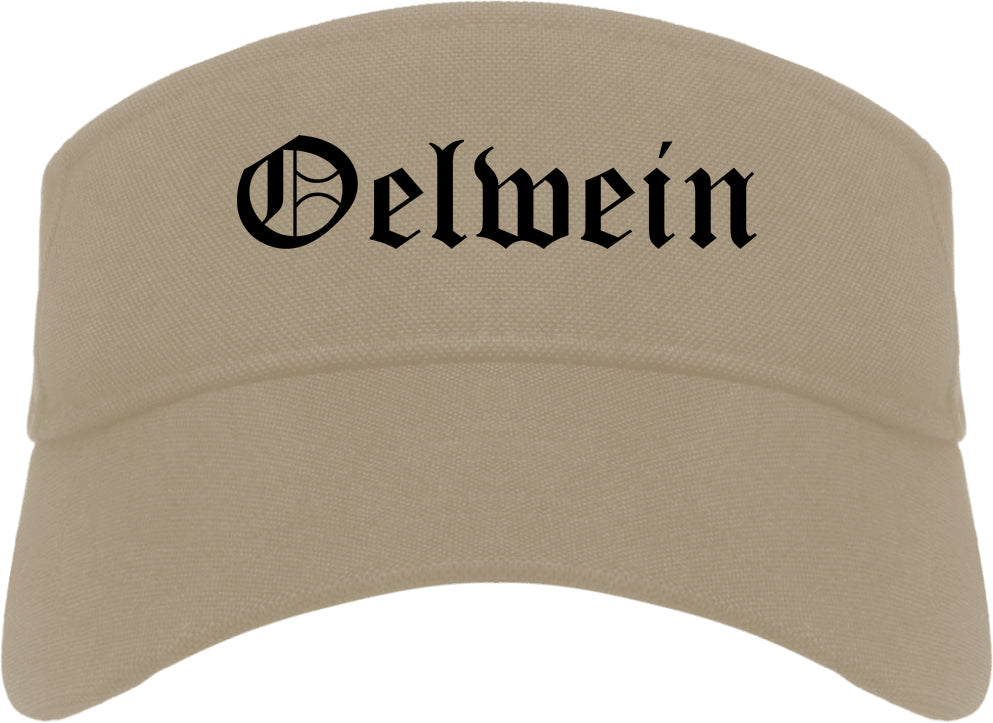 Oelwein Iowa IA Old English Mens Visor Cap Hat Khaki