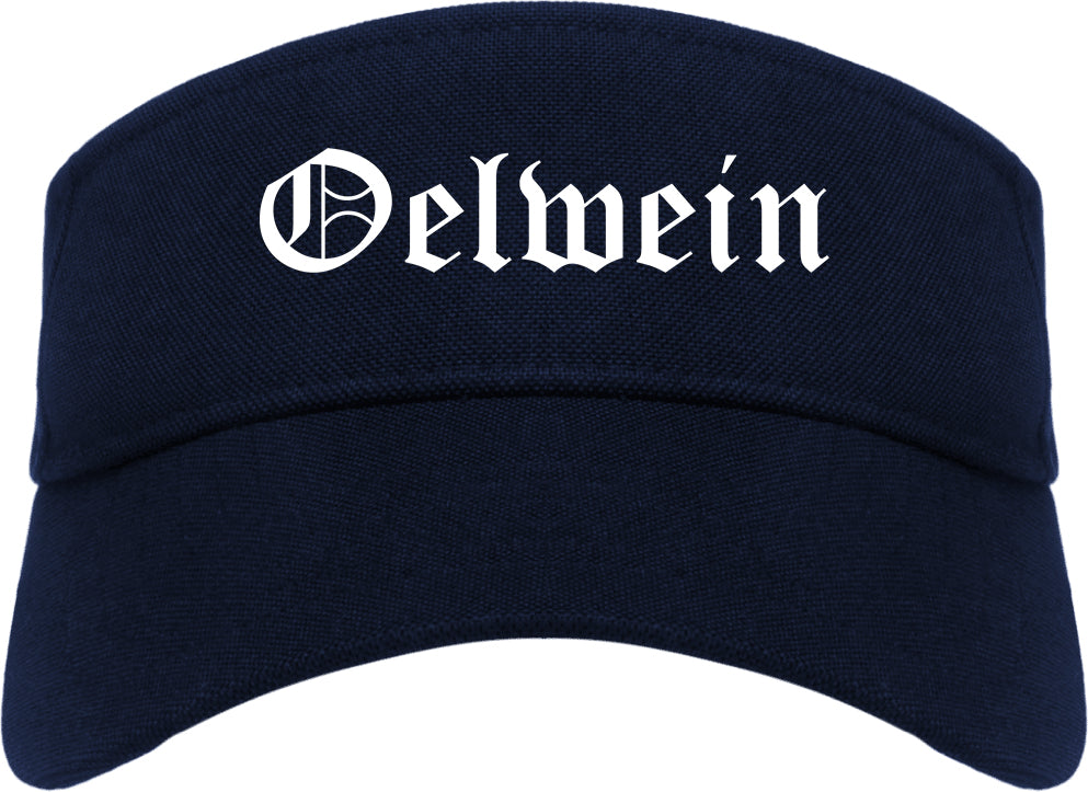 Oelwein Iowa IA Old English Mens Visor Cap Hat Navy Blue