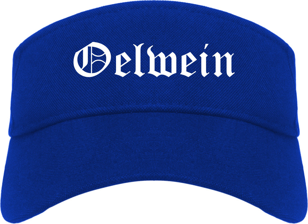 Oelwein Iowa IA Old English Mens Visor Cap Hat Royal Blue