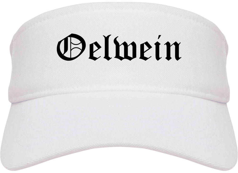 Oelwein Iowa IA Old English Mens Visor Cap Hat White