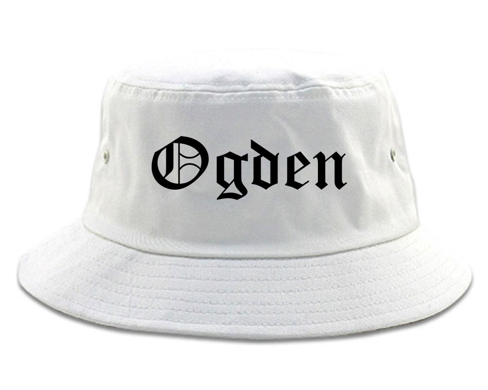 Ogden Utah UT Old English Mens Bucket Hat White