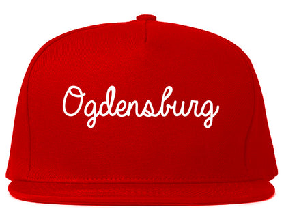 Ogdensburg New York NY Script Mens Snapback Hat Red