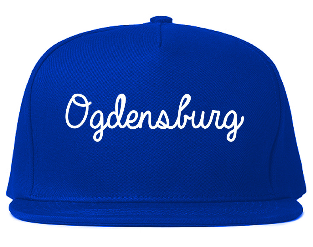 Ogdensburg New York NY Script Mens Snapback Hat Royal Blue