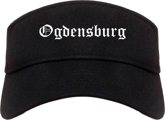 Ogdensburg New York NY Old English Mens Visor Cap Hat Black