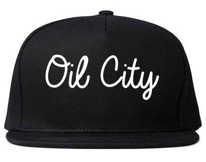 Oil City Pennsylvania PA Script Mens Snapback Hat Black