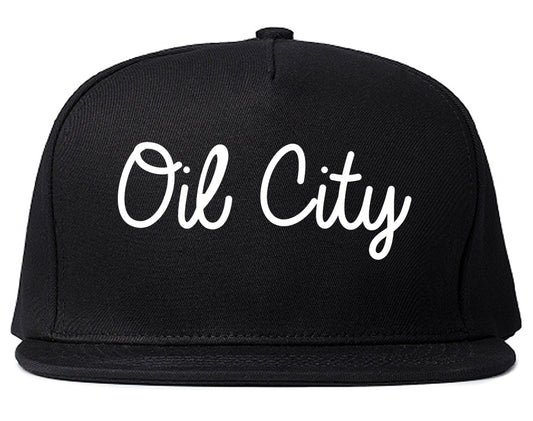 Oil City Pennsylvania PA Script Mens Snapback Hat Black