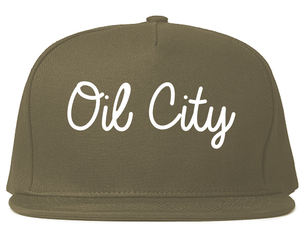 Oil City Pennsylvania PA Script Mens Snapback Hat Grey