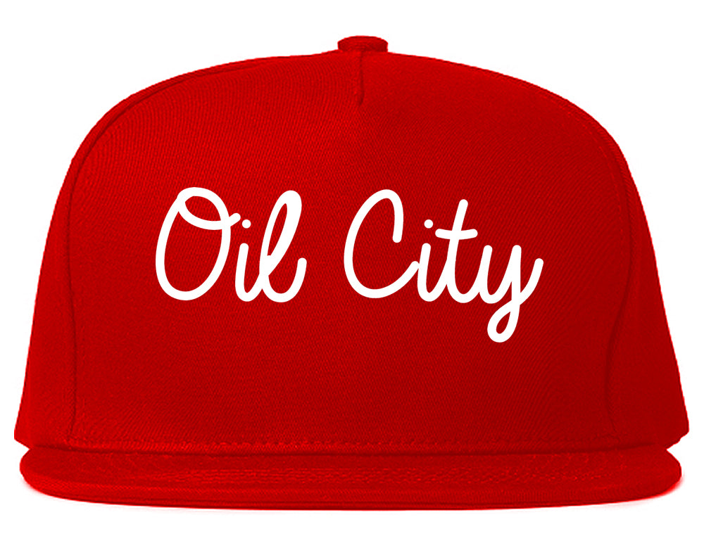 Oil City Pennsylvania PA Script Mens Snapback Hat Red