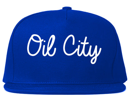 Oil City Pennsylvania PA Script Mens Snapback Hat Royal Blue