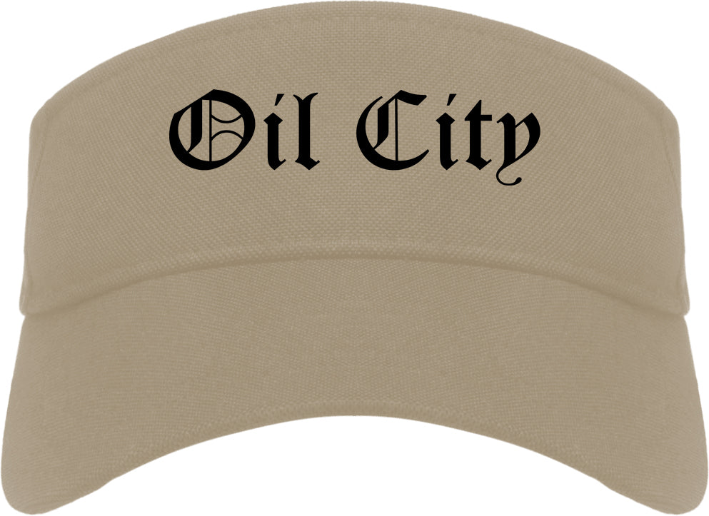 Oil City Pennsylvania PA Old English Mens Visor Cap Hat Khaki