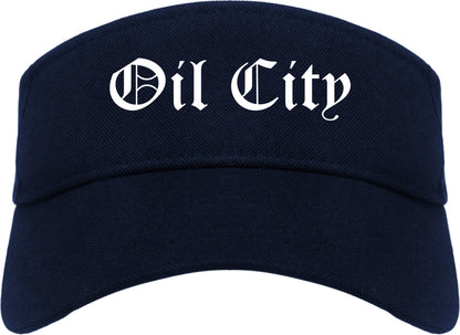 Oil City Pennsylvania PA Old English Mens Visor Cap Hat Navy Blue