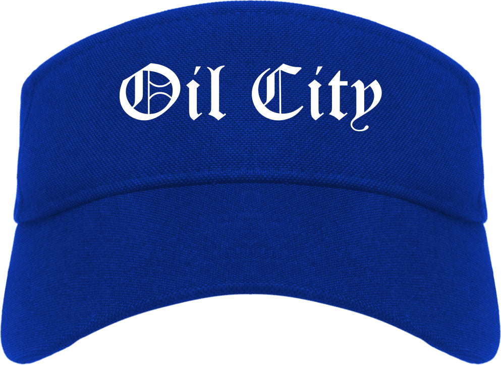 Oil City Pennsylvania PA Old English Mens Visor Cap Hat Royal Blue