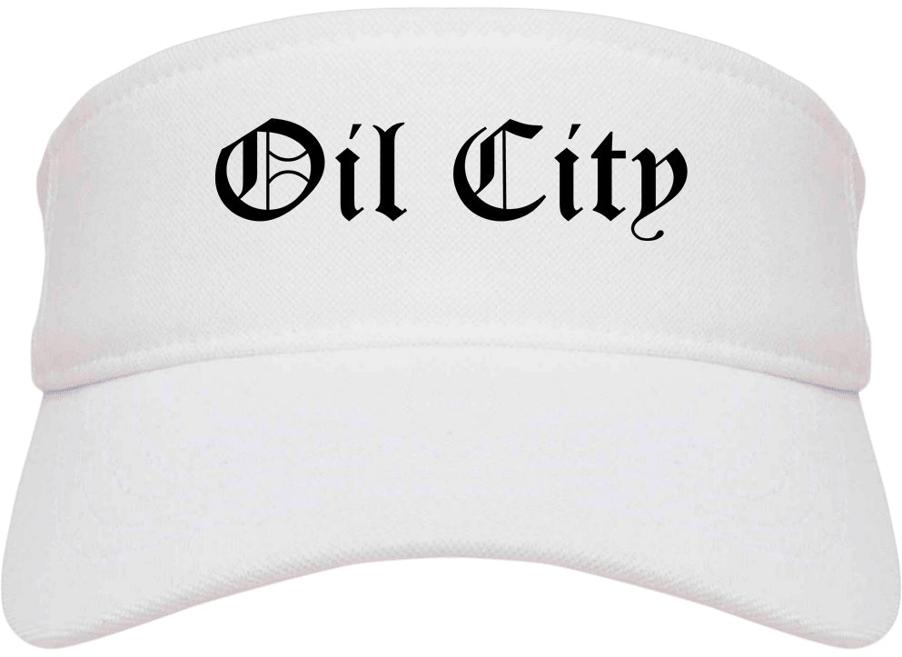 Oil City Pennsylvania PA Old English Mens Visor Cap Hat White