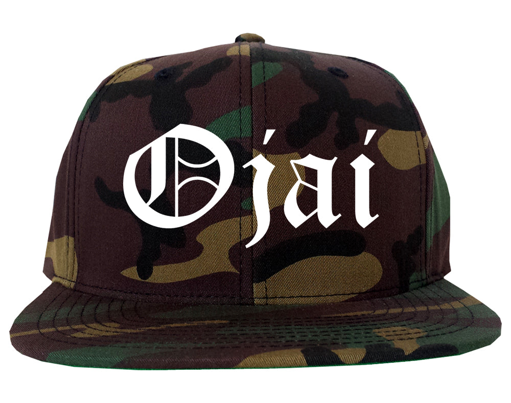 Ojai California CA Old English Mens Snapback Hat Army Camo