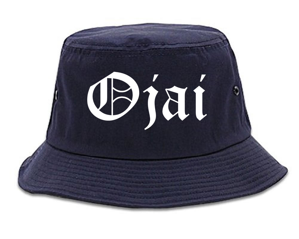 Ojai California CA Old English Mens Bucket Hat Navy Blue