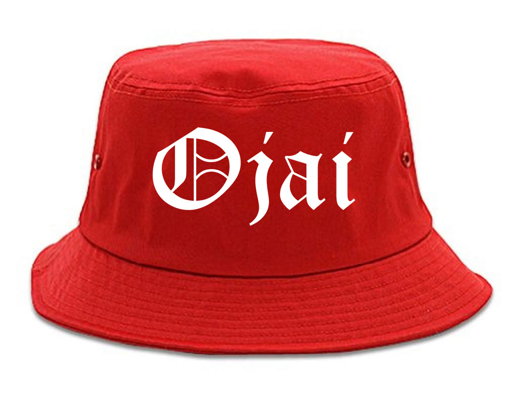 Ojai California CA Old English Mens Bucket Hat Red