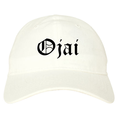 Ojai California CA Old English Mens Dad Hat Baseball Cap White