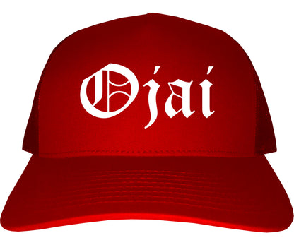 Ojai California CA Old English Mens Trucker Hat Cap Red