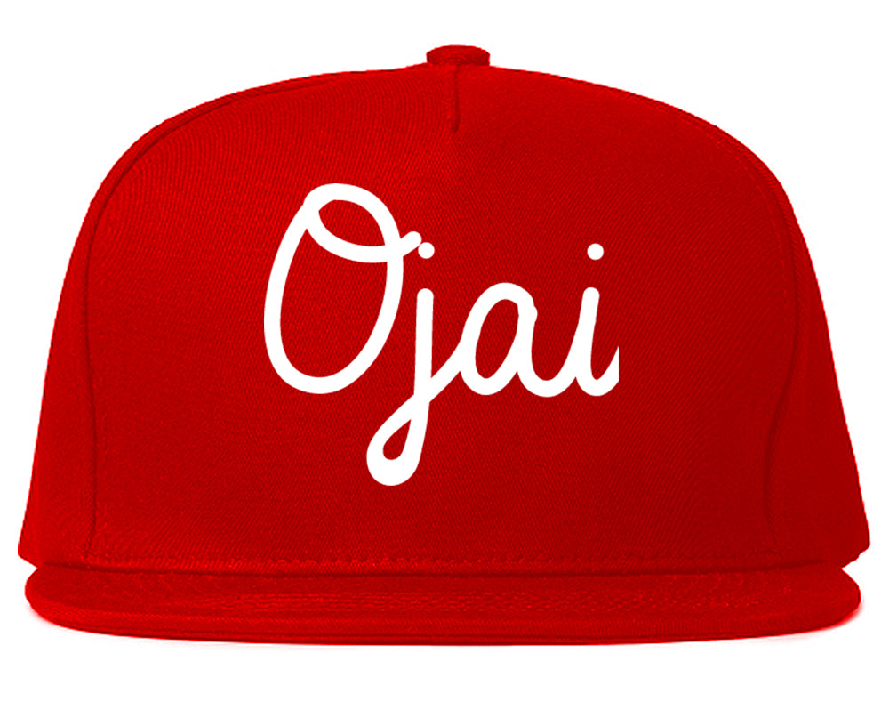 Ojai California CA Script Mens Snapback Hat Red