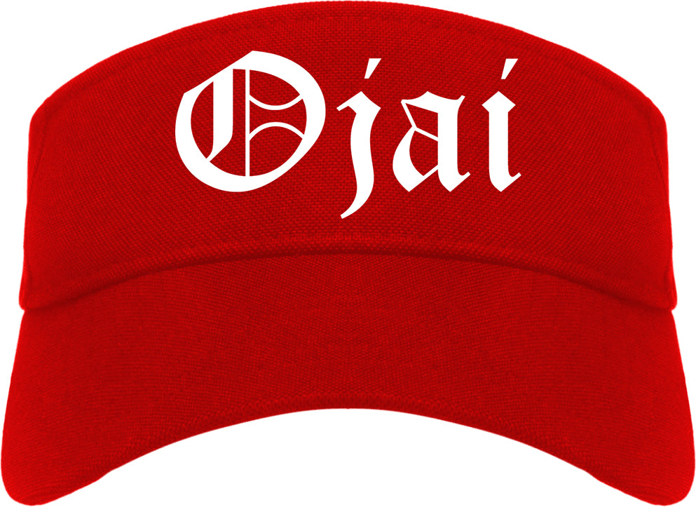 Ojai California CA Old English Mens Visor Cap Hat Red