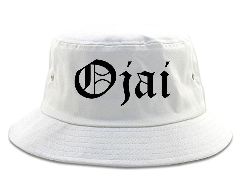 Ojai California CA Old English Mens Bucket Hat White