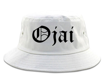 Ojai California CA Old English Mens Bucket Hat White