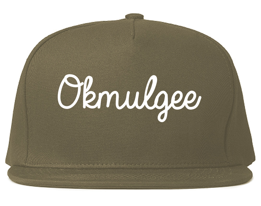 Okmulgee Oklahoma OK Script Mens Snapback Hat Grey