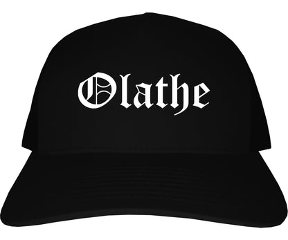 Olathe Kansas KS Old English Mens Trucker Hat Cap Black