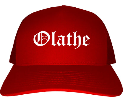 Olathe Kansas KS Old English Mens Trucker Hat Cap Red
