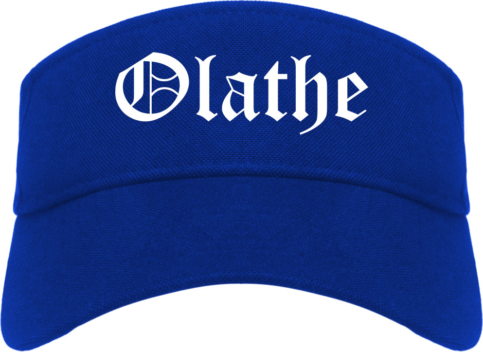 Olathe Kansas KS Old English Mens Visor Cap Hat Royal Blue
