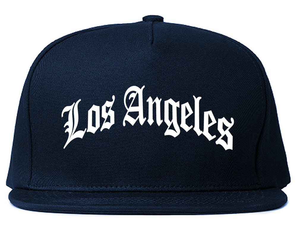 Old English ARCH Los Angeles California Mens Snapback Hat Navy Blue