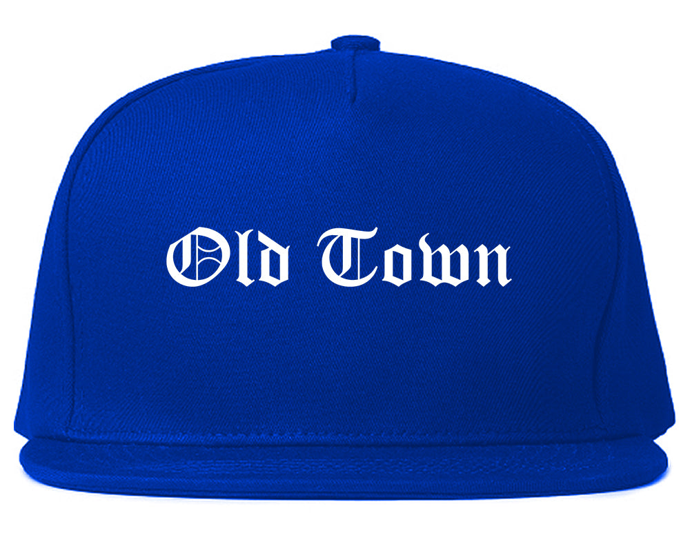 Old Town Maine ME Old English Mens Snapback Hat Royal Blue