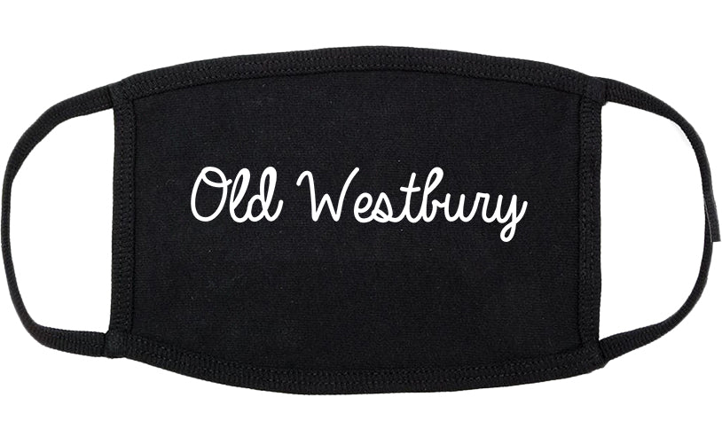 Old Westbury New York NY Script Cotton Face Mask Black