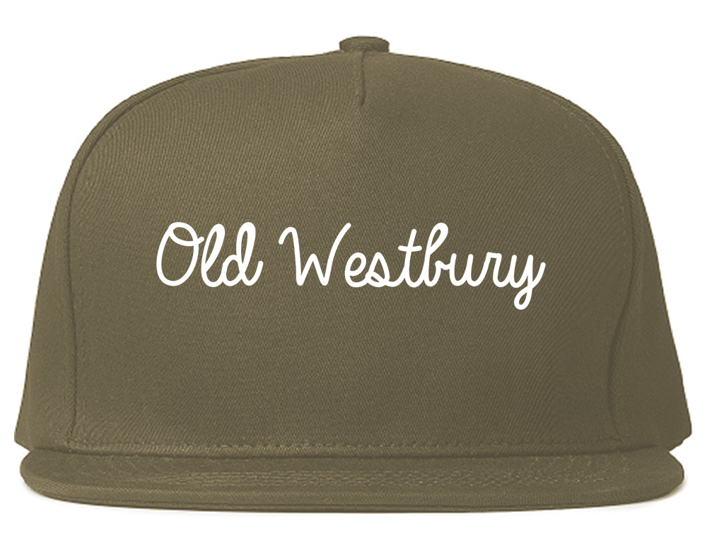 Old Westbury New York NY Script Mens Snapback Hat Grey