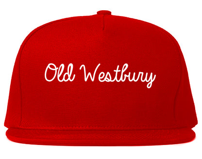 Old Westbury New York NY Script Mens Snapback Hat Red